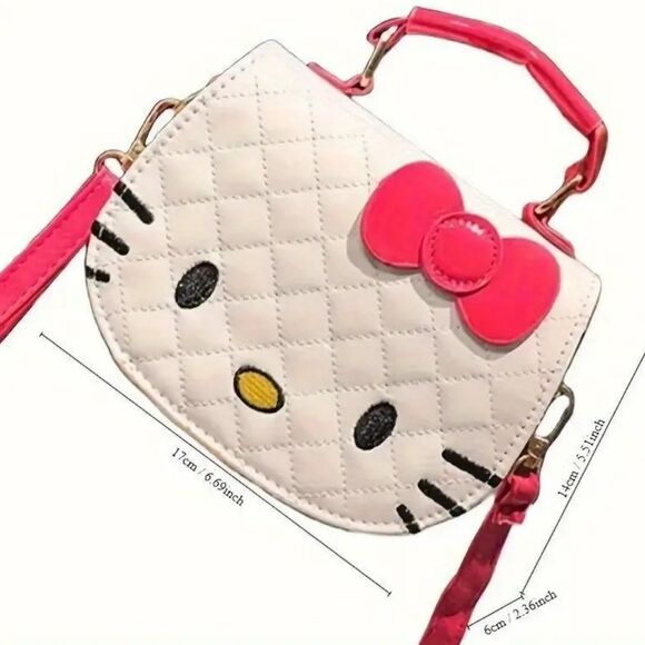 Hello Kitty White Patent Argyle Crossbody Purse Embroidered Sanrio Shoulder Bag - Picture 4 of 7